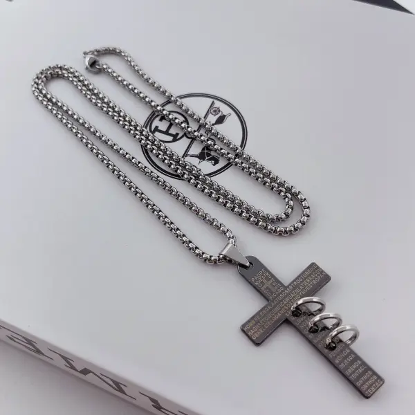Stainless Steel Cross Pendant Necklace With Engraved Prayer - Rabclub.com 