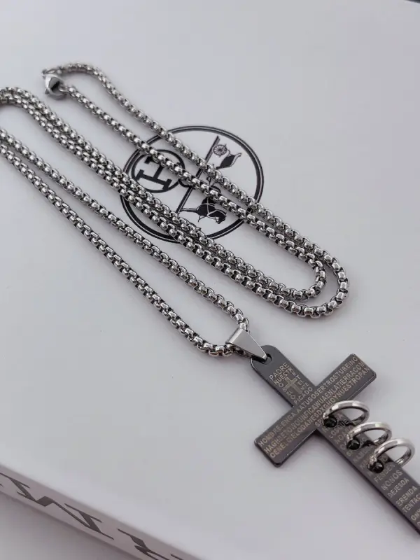 Stainless Steel Cross Pendant Necklace With Engraved Prayer - Pragmaace.com 