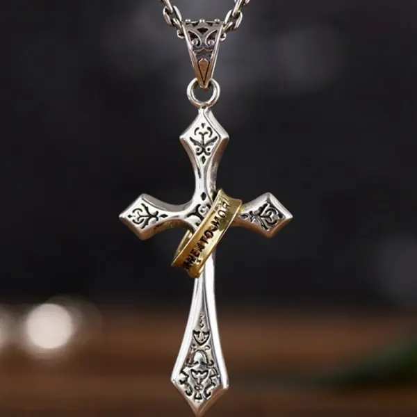 Elegant Cross Pendant Necklace With Gold Inlay - Rabclub.com 