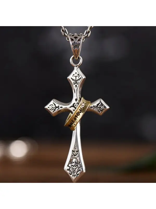 Elegant Cross Pendant Necklace With Gold Inlay - Aptkoi.com 