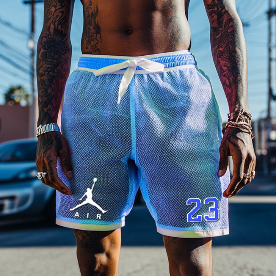 

Men's Basketball Blue Gradient Mesh Sports Shorts