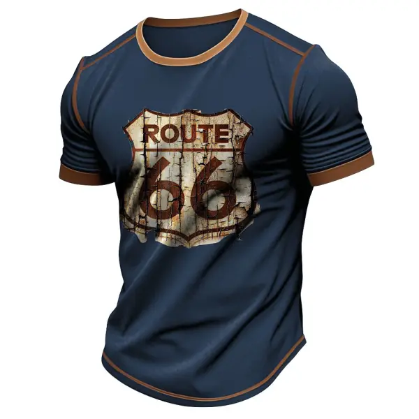 Men's Vintage Route 66 Contrast Color Short Sleeve Crew Neck T-shirt Only $21.99 - Cotosen.com 