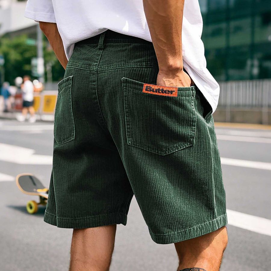 

Men's Vintage Corduroy Baggy Dark Green Casual Streetwear Shorts