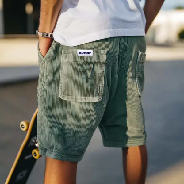 Men's Vintage Corduroy Pockets Baggy Light Green Casual Streetwear Shorts - Wayrates.com 