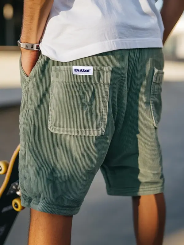 Men's Butter Vintage Corduroy Pockets Baggy Light Green Casual Streetwear Shorts - Wantbright.com 