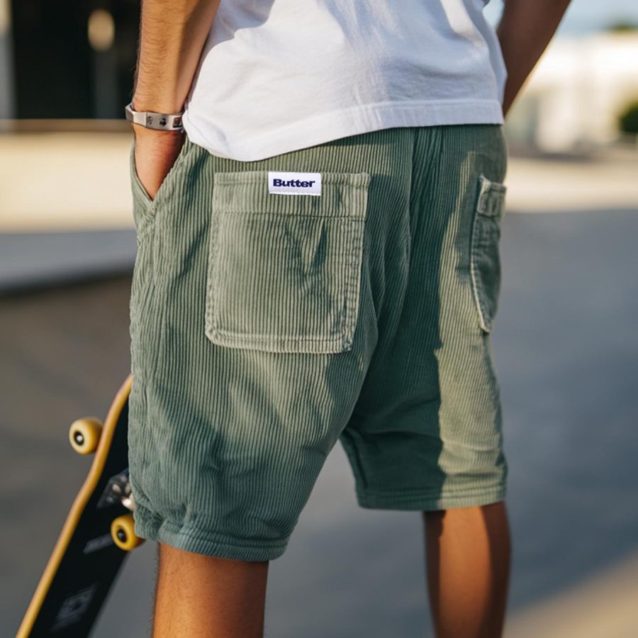 

Men's Vintage Corduroy Pockets Baggy Light Green Casual Streetwear Shorts