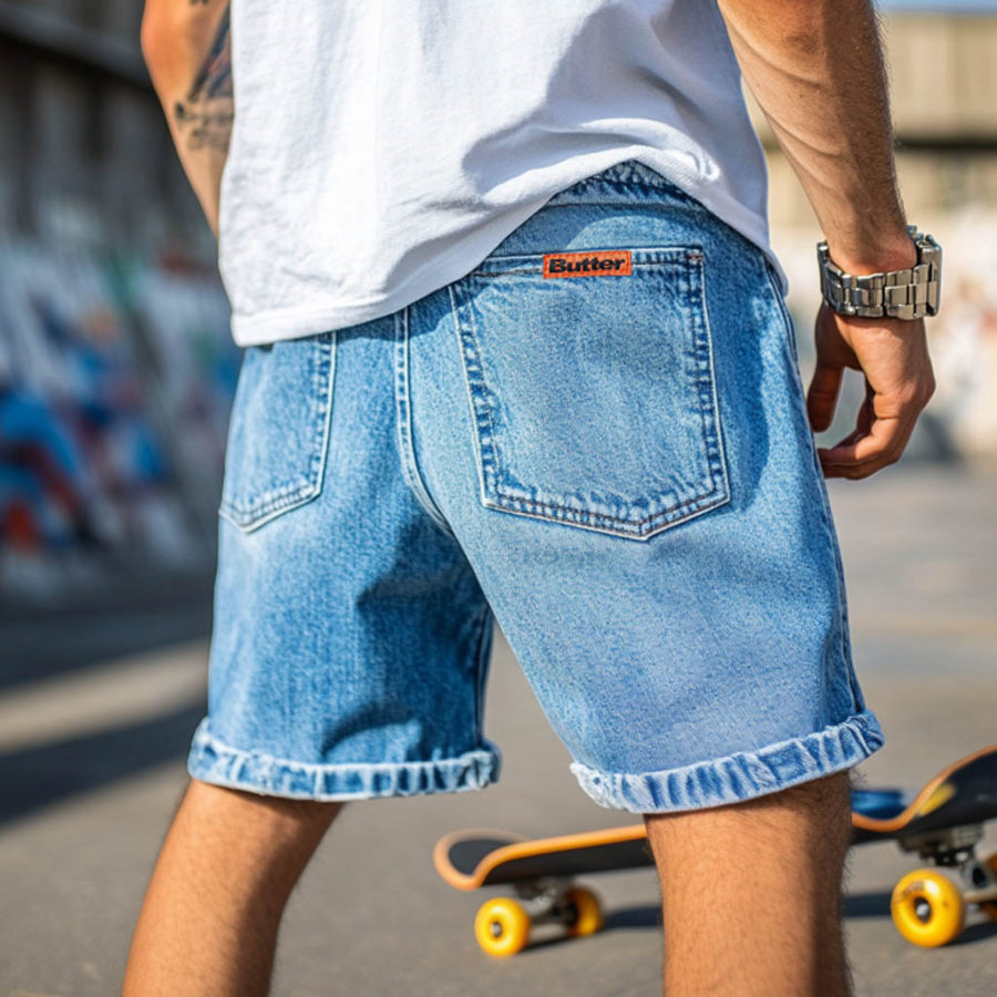 

Men's Vintage Washed Baggy Denim Shorts