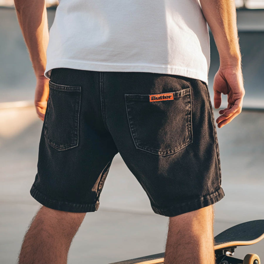 

Men's Vintage Baggy Black Denim Shorts