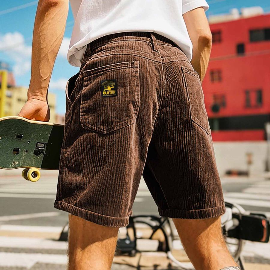 

Men's Vintage Corduroy Pockets Baggy Brown Casual Streetwear Shorts