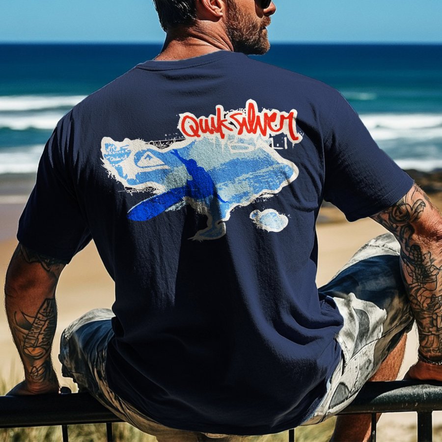 

Unisex Surf Wave Graphic Print Oversized Beach Purplish Blue Short Sleeve T-Shirt