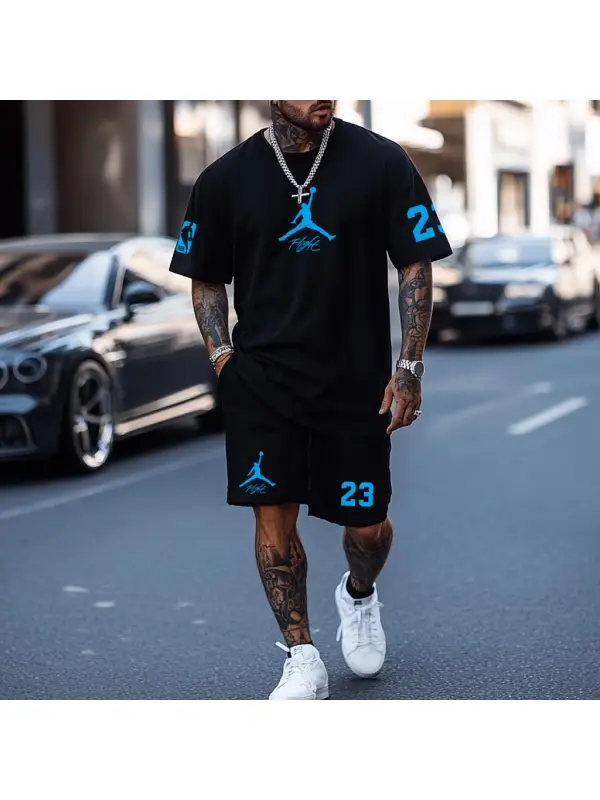 Unisex Basketball Print Oversized Streetwear Black Short-Sleeved T-shirt And Shorts Set - Ootdmw.com 