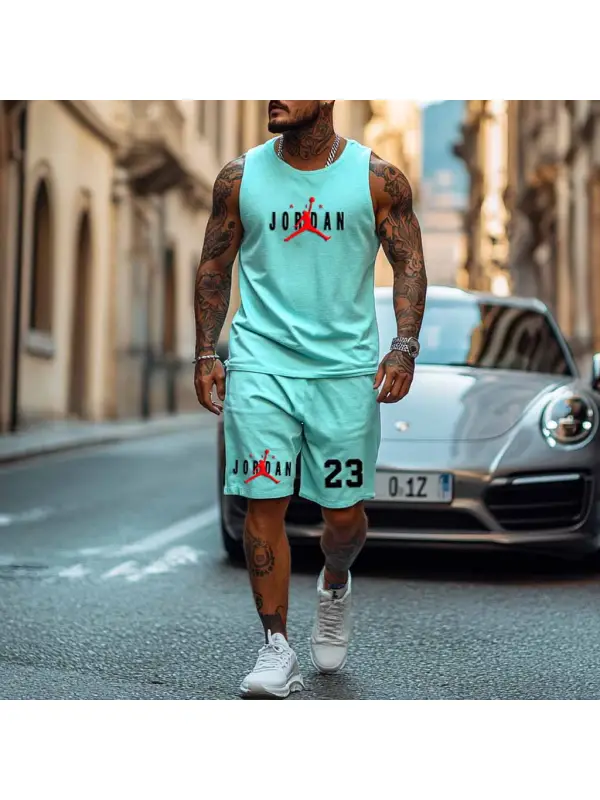 Unisex Basketball Print Streetwear Teal Tank Top And Shorts Set - Ootdmw.com 