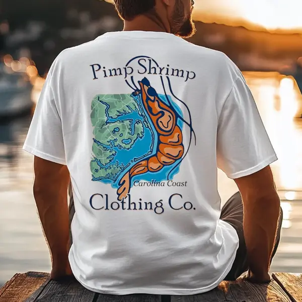 Unisex Shrimp Carolina Coast Graphic Surf Print Oversized White Cotton Short Sleeve T-Shirt - Wayrates.com 