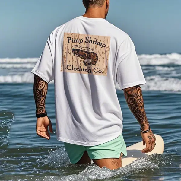 Unisex Sunglasses Shrimp Graphic Surf Print Oversized White Cotton Short Sleeve T-Shirt - Wayrates.com 