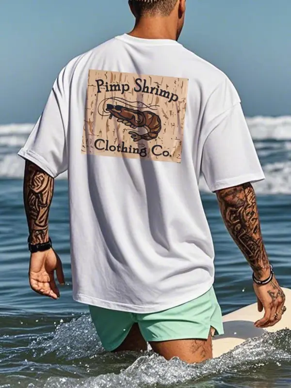 Unisex Sunglasses Shrimp Graphic Surf Print Oversized White Cotton Short Sleeve T-Shirt - Menbarn.com 
