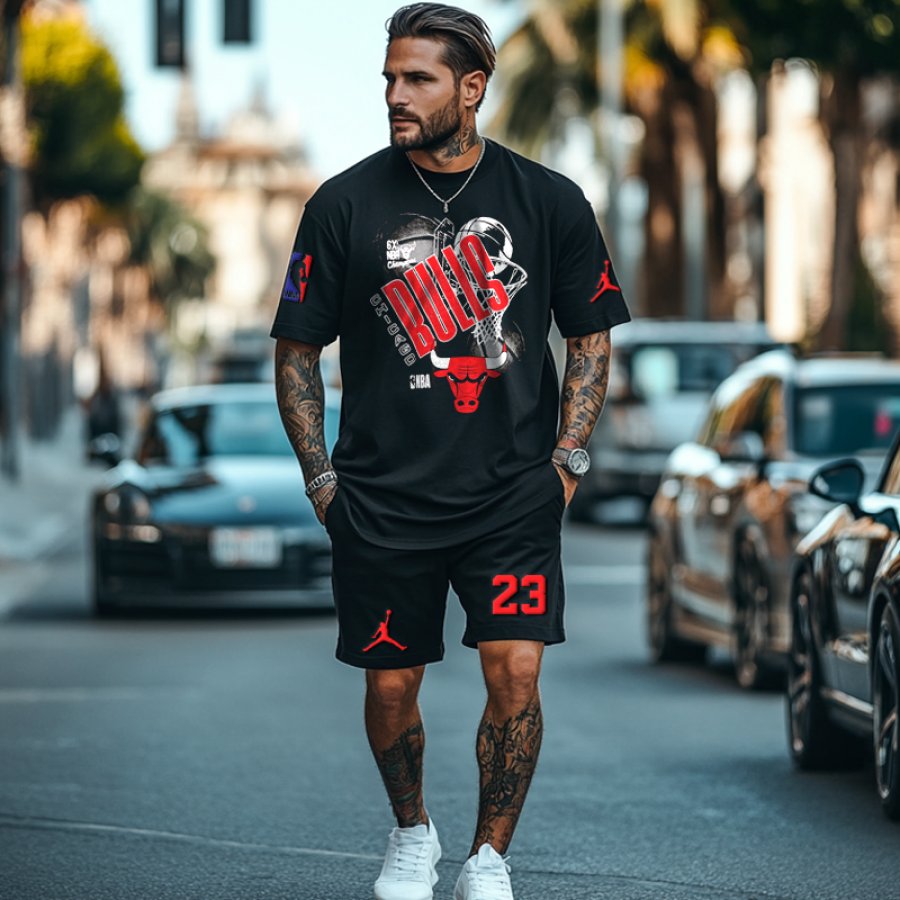 

Unisex Basketball Oversize Bull Print T-shirt And Shorts Set