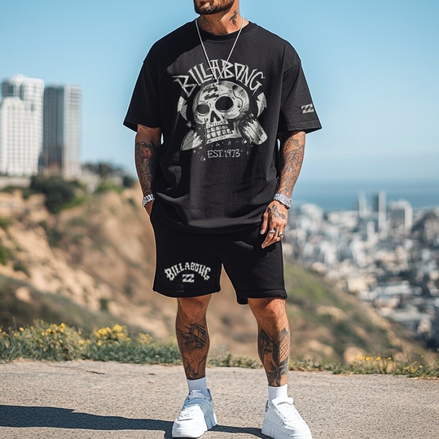 

Unisex Surf Retro Skull Street Oversize T-shirt And Shorts Set