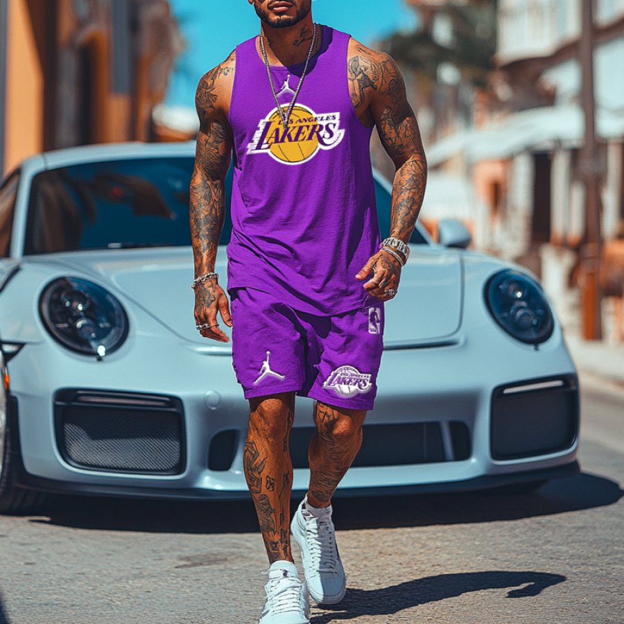 

Unisex Basketball Los Angeles Lakers Tank Top And Stripes Shorts Set