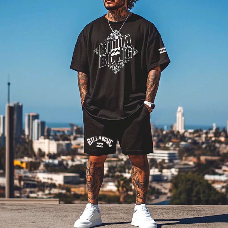 

Unisex Surf Retro Pattern Street Oversize T-shirt And Shorts Set