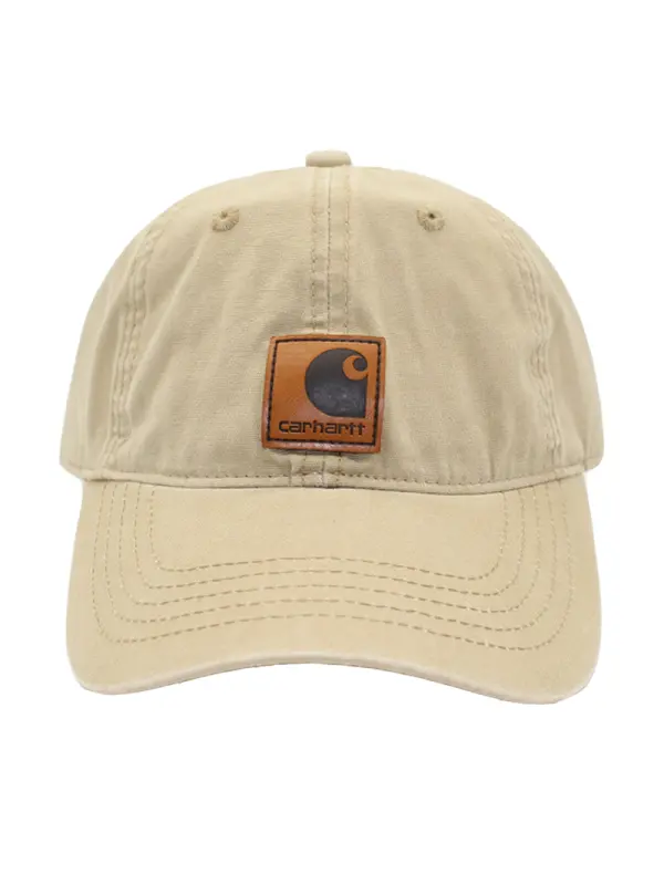 Vintage Washed Leather Label Velcro Embroidered Canvas Soft Top Workwear Baseball Cap - Aptkoi.com 