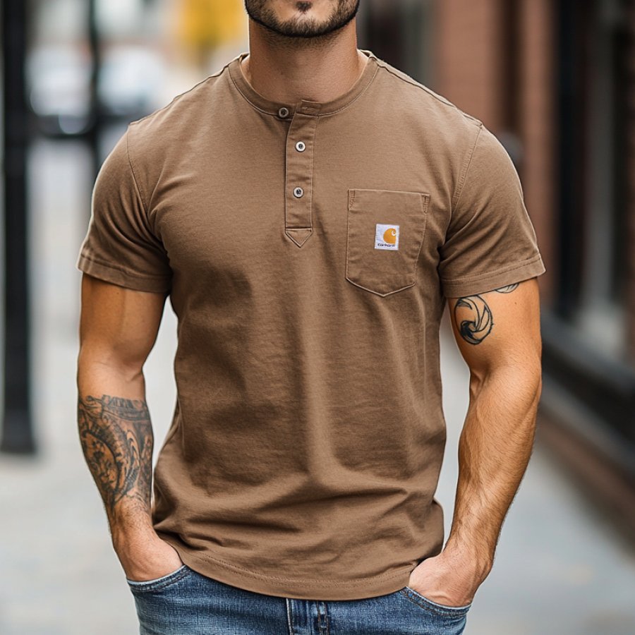 

Men's Casual Henley T-Shirt With Chest Pocket