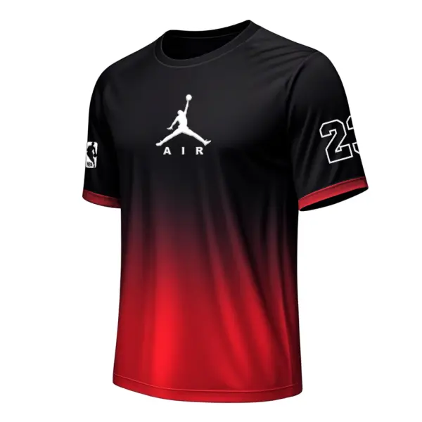 Men's Basketball Black Red Gradient Print Breathable Sports Crew Neck Short Sleeve T-Shirt - Cotosen.com 