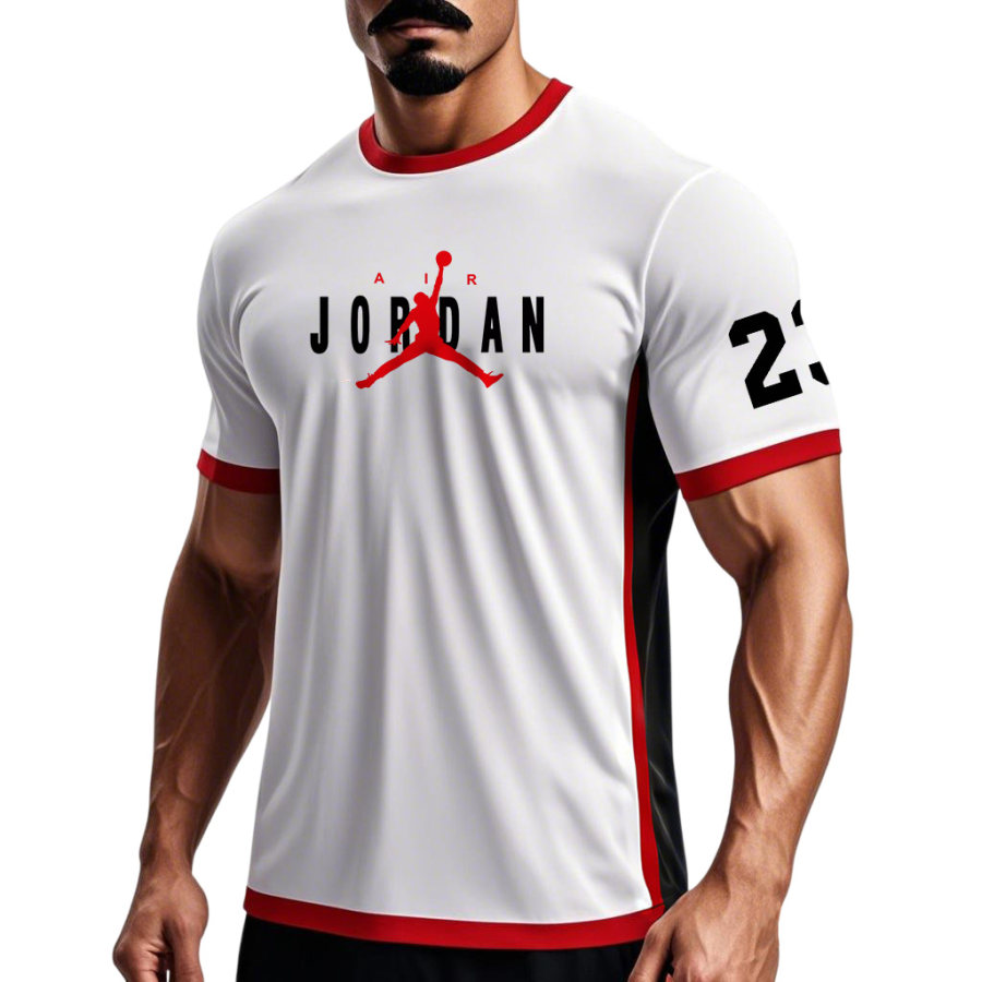 

Men's Basketball Print Contrast Breathable Sports Crew Neck Short Sleeve T-Shirt