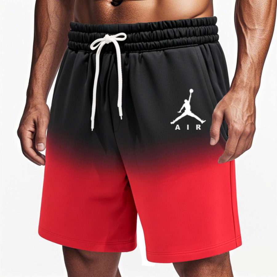 

Men's Basketball Red Black Gradient Print Sports Elastic Drawstring Shorts