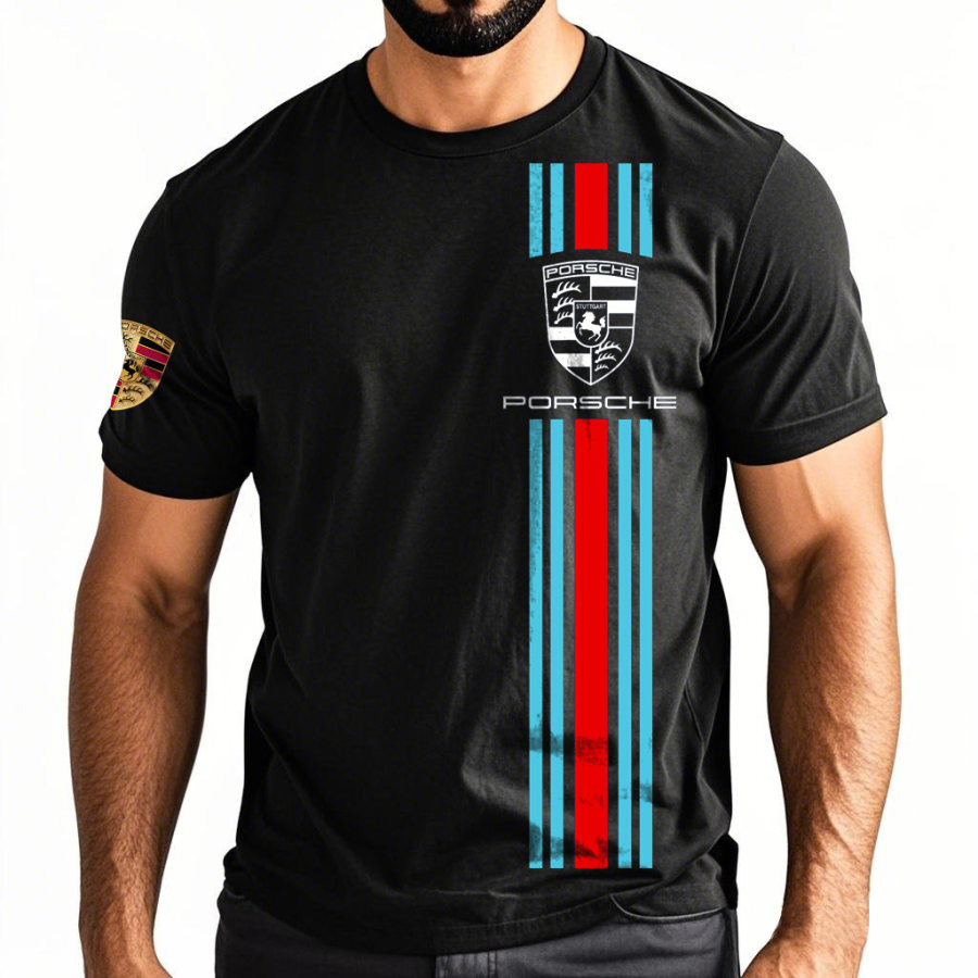 

Men's Outdoor Racing Stripe Print Cotton Short Sleeve T-Shirt