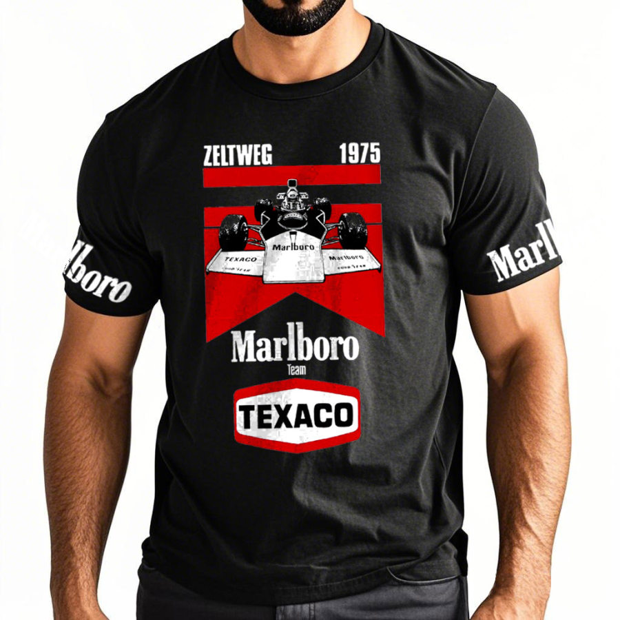

Men's Outdoor McLaren Racing 1975 Print Black Cotton Short Sleeve T-Shirt
