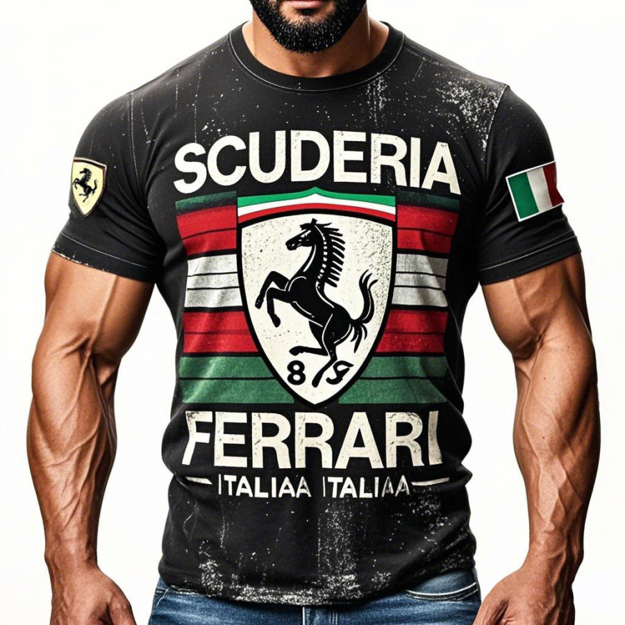 

Men's Outdoor Racing Car Team Distressed Print Round Neck Short Sleeve T-Shirt