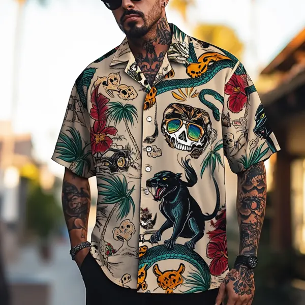 Men's Tropical Skull And Panther Hawaiian Shirt - Wayrates.com 