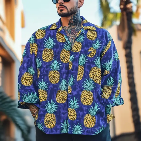 Men's Pineapple Paradise: Blue Tropical Shirt - Wayrates.com 