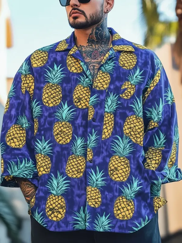 Men's Pineapple Paradise Blue Tropical Shirt - Menbarn.com 