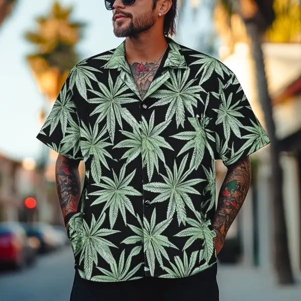 Men's Cannabis Leaf Pattern Hawaiian Shirt - Wayrates.com 