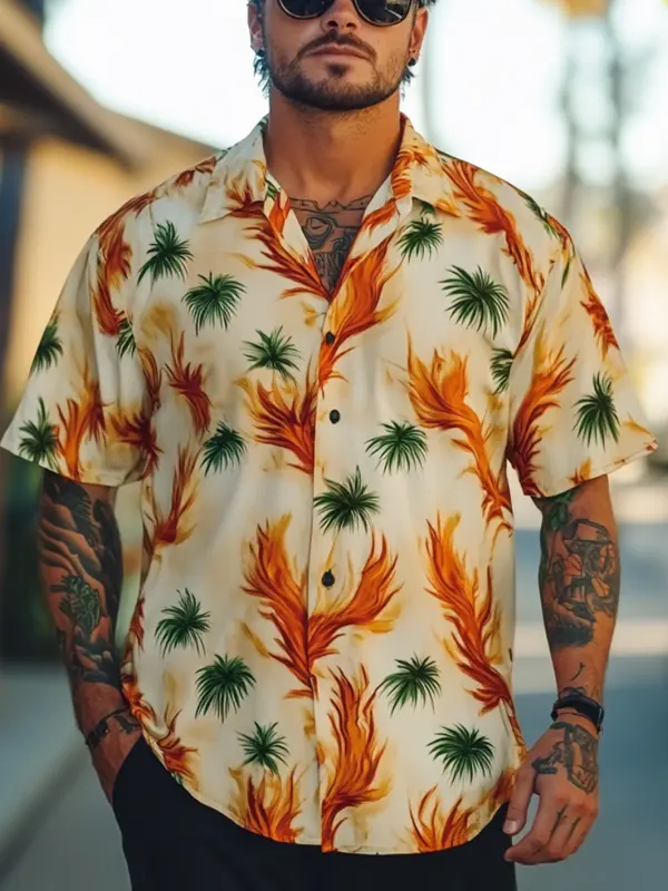 Men's Tropical Flames: A Bold Hawaiian Shirt Statement - Menbarn.com 