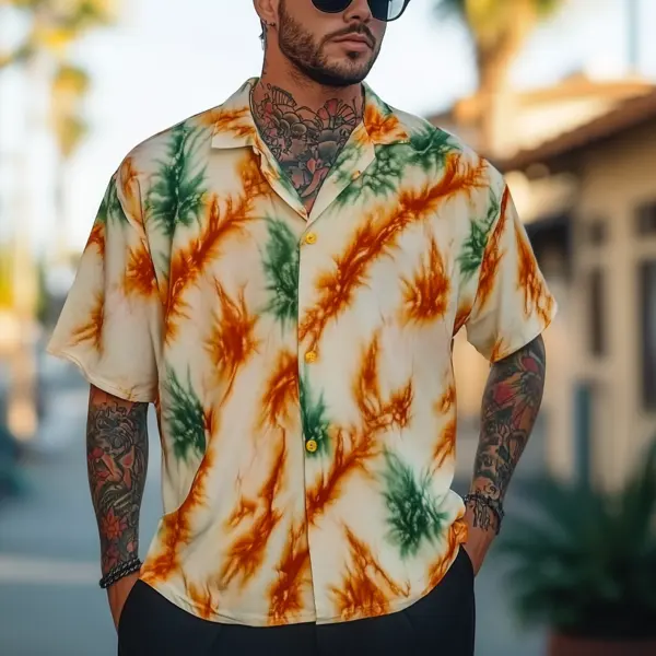 Men's Tropical Tie-Dye Shirt With Cuban Collar - Wayrates.com 