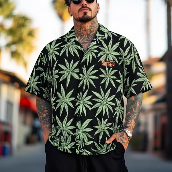 Men's Bold Black And Green Leaf Print Shirt For Summer Style - Wayrates.com 