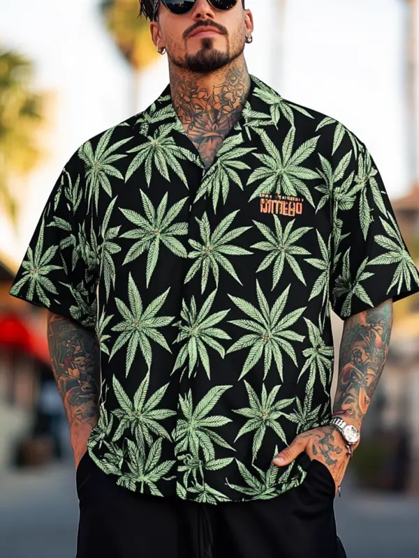 Men's Bold Black And Green Leaf Print Shirt For Summer Style - Menbarn.com 