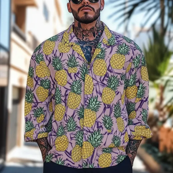 Men's Pineapple Patterned Purple Shirt For Summer - Wayrates.com 