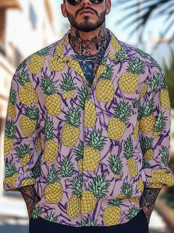 Men's Pineapple Patterned Purple Shirt For Summer - Menbarn.com 