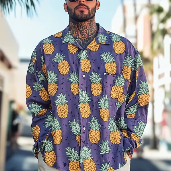 Men's Purple Pineapple Print Casual Shirt - Wayrates.com 