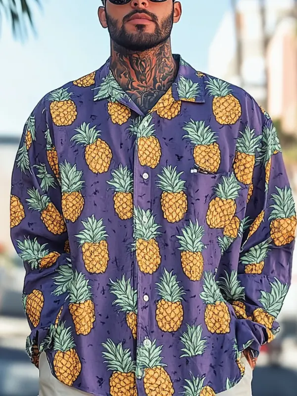 Men's Purple Pineapple Print Casual Shirt - Menbarn.com 