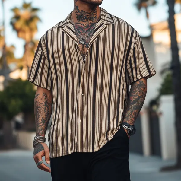 Men's Striped Cuban Collar Shirt For Casual Summer Style - Wayrates.com 