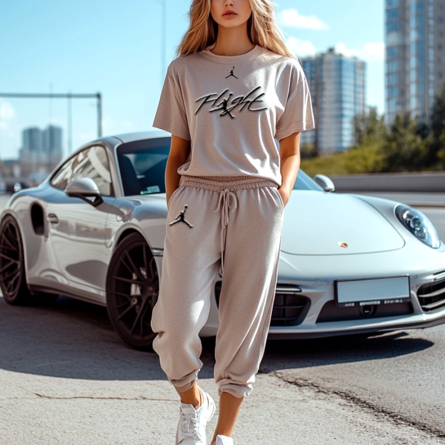 

Women's Khaki Basketball Fashionable And Comfortable Sportswear Set