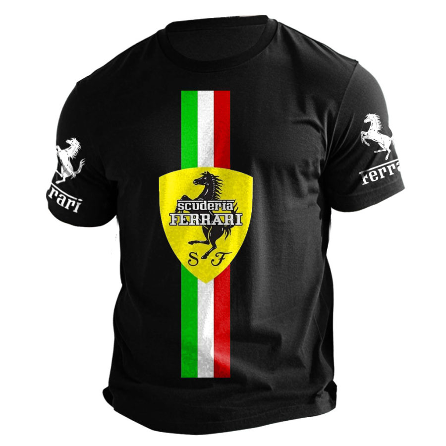 

Men's Outdoor Racing Car Stripe Print Black Cotton Short Sleeve T-Shirt
