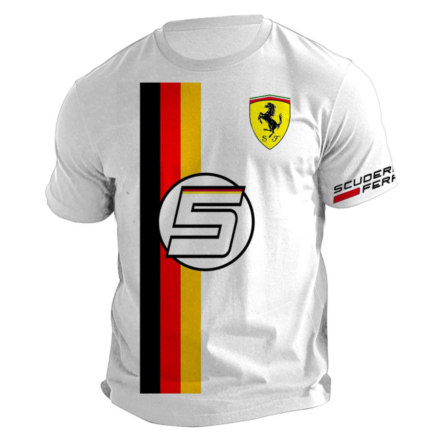 

Men's Outdoor Racing Car Stripe Print White Cotton Short Sleeve T-Shirt