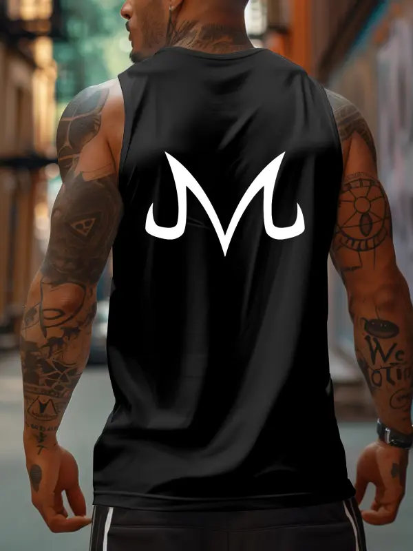 Oversized Simple Letter Anime Print Tank Top - Menbarn.com 