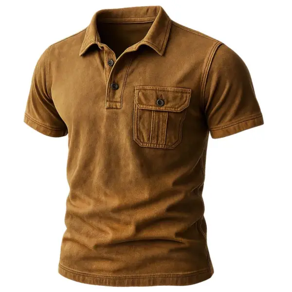 Men's Vintage Outdoor Pocket Polo Collar Short Sleeve T-shirt - Cotosen.com 