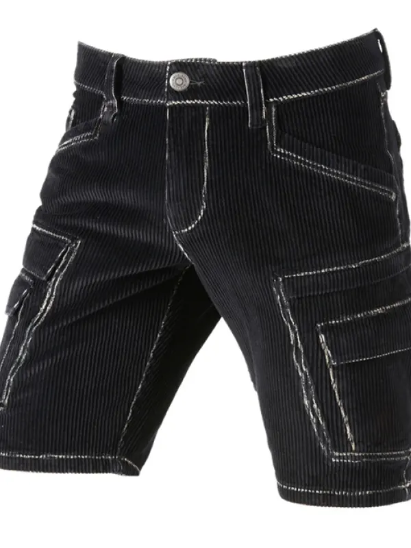 Men's Outdoor Corduroy Multi-Pocket Tactical Stretch Workwear Durable Cargo Shorts - Pragmaace.com 
